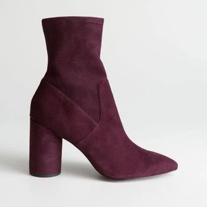 Burgundy suede sock boots 9.5